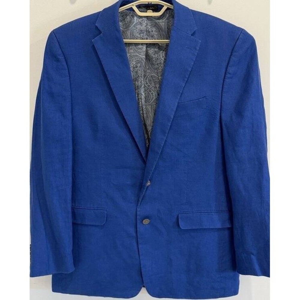 Lauren Ralph Lauren Royal Blue 100% Linen Mens Blazer Jacket Size 42L